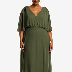 After Six 1565...V-Neck Split Sleeve Blouson Maxi Dress....Olive Green...Sz 18